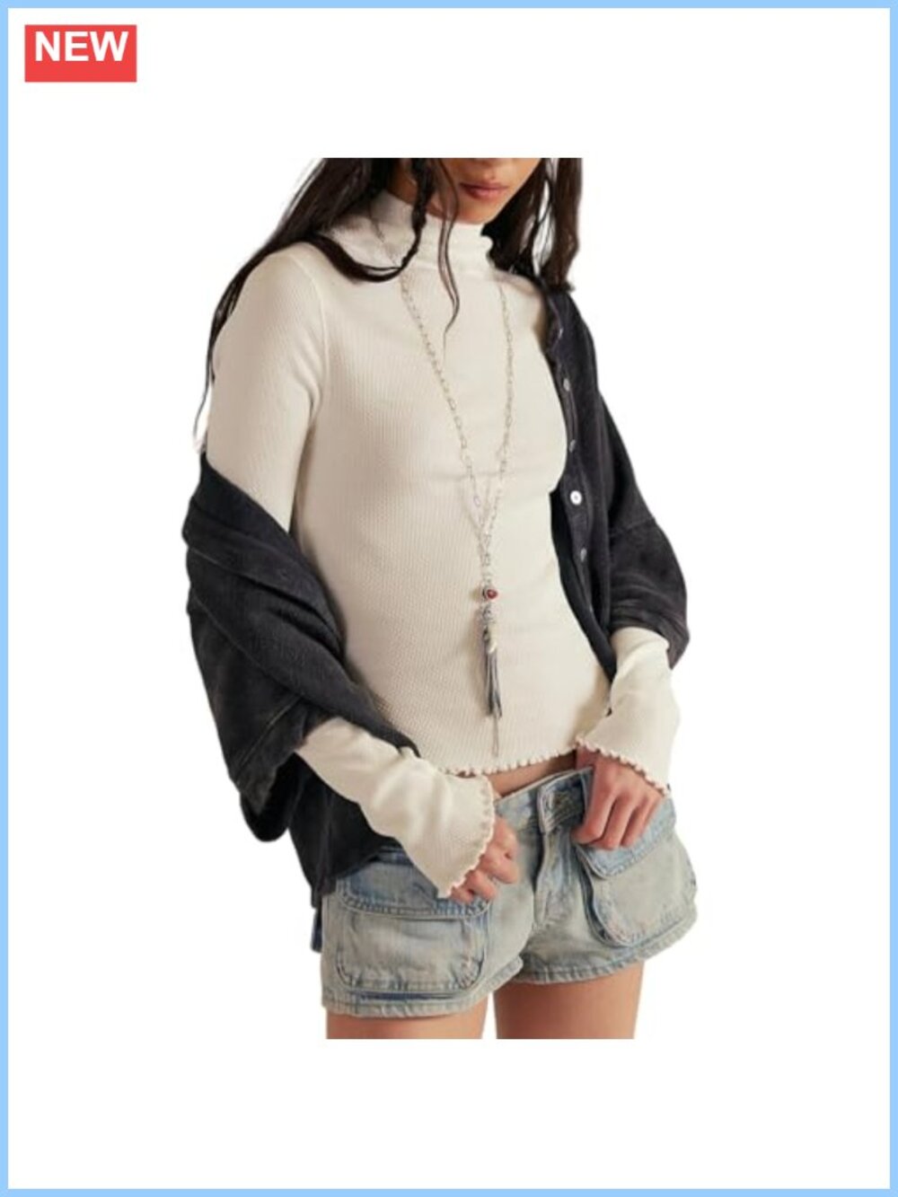 Long Sleeve Lace Trim Boat Neck Slim Fit Ruffle Hem Crop Top